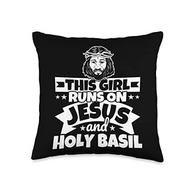 Girl runs on Jesus and Holy basil Throw Pillow