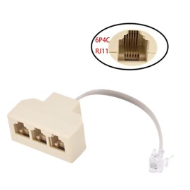 2Pcs 6P4C Male Phone Jack Splitter to 3 Female Way Socket Beige Adapter Telephone Line Splitter with Telephone Extension Cord
