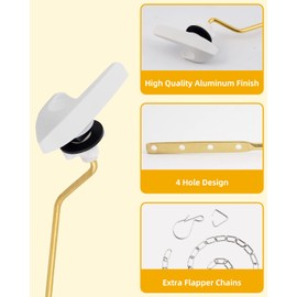 iFealClear 2 Pack Universal Brass Toilet Tank Flush Lever Handle, Side/Angle Mount Toilet Handle Compatible with Kohler K-GP30324-CP, Stainless Steel Flapper Chain, White