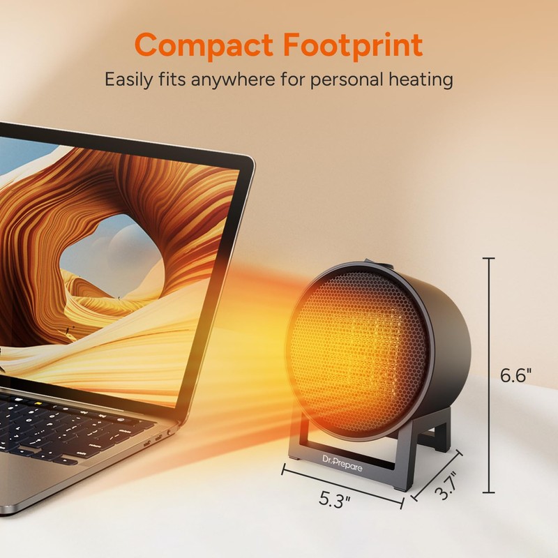 Dr.Prepare Small Space Heater for Indoor Use, 600W Electric Ceramic