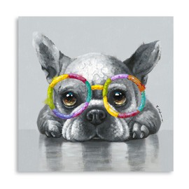 Kunstorner Cute Dog Canvas Wall Art Glasses Animal Art Canvas Funny Dog Canvas Wall Art for Living Room Bedroom Office Home Decoration 13.5x13.5 Inches