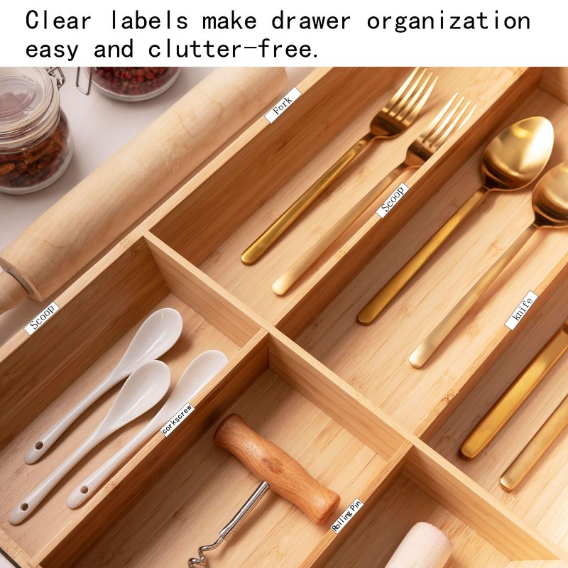 FixItRight 100Pcs Self-Adhesive Drawer Divider Labels – Clear Address Stickers