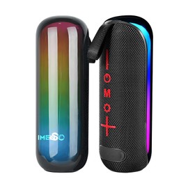 IMENSO Portable Bluetooth Speaker - Clear Sound, RGB Lights Sync to Music, IPX5 Waterproof, 3H Playtime, 360° Stereo Sound for Hiking, Cycling, Outdoor (True Black)