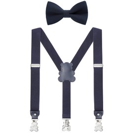 WELROG Kids Toddler Adjustable Braces and Bow Tie Set Elastic Y-Shape Suspenders with the Classic Bow Tie for Boys Children (Navy Blue-Bear-shape)