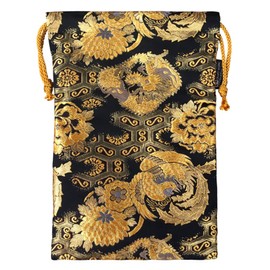 Thousands Thread 繍院 西陣織 Field Of Drawstring bag (Lined) 鳳凰 Dragons/Black Large Size