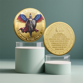 Saint Michael Archangel Challenge Coin – Psalm 91:10-11 Religious Commemorative Coin – Solid Iron Collectible Token with Protective Case – Inspirational Gift of Faith