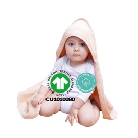 Mabyen Baby Towel with Hood, Hooded Towel, Bath Towel, 100% Organic Cotton, Oeko-Tex Certified, Absorbent and Cuddly Soft, Colour Beige