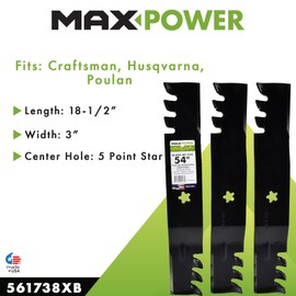 MaxPower 561738XB 3 Blade Commercial Mulching Set for 54" Cut Craftsman, Husqvarna, Poulan 187254, 187255, 187256, 532187255, 532187256