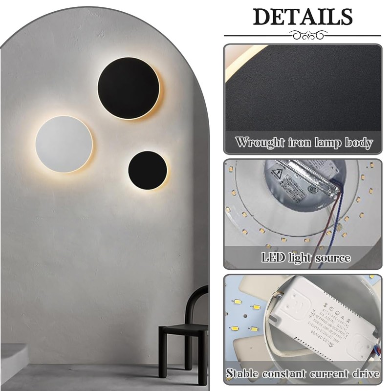 YXTSIMV Modern Minimalist Wall Light White/Black Round Disc Wall Sconce