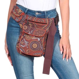 Kunst und Magie Mandala Pattern Double Waist Bag Festival Waist Bag Cotton Adjustable Strap Hippie Goa, brown, Boho