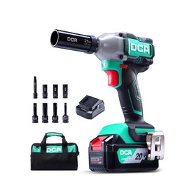 DCA 20V Brushless Impact Wrench with 4.0Ah Battery, 1/2 Inch Hog Ring Cordless Impact Gun, 235 Ft-lbs High Torque, 4-Mode Power Wrench for Automotive and DIY