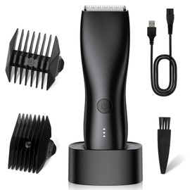 Body Hair Trimmer for Men, Waterproof Wet/Dry Clippers with Standing Recharge Dock, Body Groomer for Pubic/Body/Groin Grooming, 90 Minutes Shaving, USB-C Charging Electric Razor Shavers