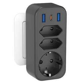 STGAROT 6 in 1 Mehrfachstecker Steckdosenadapter mit 1 PD20W USB C, 4000W/16A 3 Fach Mehrfachsteckdose mit 3 USB Steckdose Steckdosenleiste, STGAROT Verteilersteckdose USB C Steckdosen Ohne Kabel, Schwarz