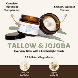 Tallow & Jojoba – Radiance Balm | 100% Grass-Fed Canadian Beef Tallow & Organic Jojoba Oil | 2oz Whipped & Unscented Face & Body Moisturizer for Balanced, Glowing Skin | Beef Tallow Skincare by Vital Acres