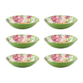 UPware Rose Garden Melamine Bowl Set, Round Bowls for Pasta, Rice, Soup, and Salad, BPA-Free, Dishwasher Safe, Shatter-Proof, Green, 8 Inch, Set of 6