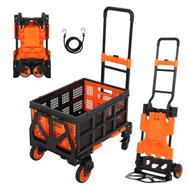 2-in-1 Folding Hand Truck Dolly Cart with Wheels - 330LBS Heavy-Duty Capacity Foldable Grocery Cart on Wheels with Retractable Handle & 4 All-Terrain Wheels for Moving, Shopping, and Home Use