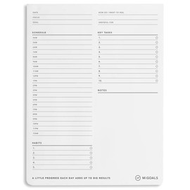 MiGoals Undated Daily Hourly Planner Time Block Pad - Focus, Habit and Goal Planning - 50 Pages, B5
