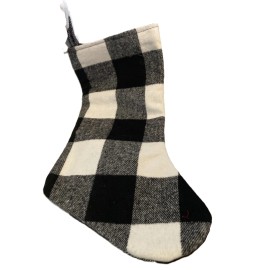 hobby lobby christmas stocking plaid white black and grey 17.5 in long