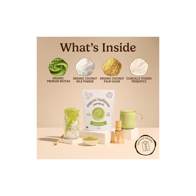 Organic Traditions Matcha Latte con probióticos y vainilla 5 3