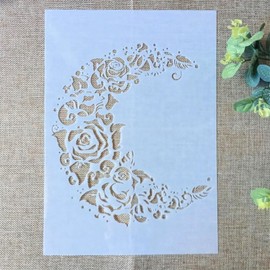 TIAMECH A4 Reusable Moon Flower Stencil for Painting - Rose Crescent Layering Template, DIY Wall Art, Wood Furniture, Scrapbook & Crafts (8.3x11.7inch)