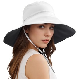 Sukeen Wide Brim Sun Hats for Women Men, Double Sided Wearing Fishing Hats UPF50+ Cooling Bucket Hat for Beach Hiking Outdoor White