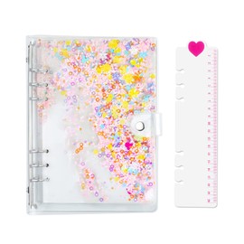 Chris.W A5 6-Ring Binder Planner Cover PVC Notebook Cover Glitter Loose Leaf Binder Round Ring Protector with Snap Button Closure(Refills Paper Not Included)