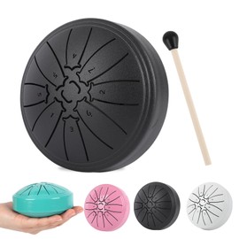 4 Inch 8 Notes Steel Tongue Drum with Drumsticks and Music Book,Music Gifts for kids， Handpan Drum for Early Musical Education，Kids Musical Instruments (BLACK)