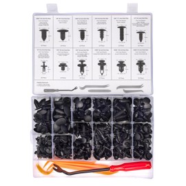 NEIKO 50550A Retainer Clips Assortment, 245pc Automotive Fasteners, Car Bumper Clip for Fender Liner, Door Panel Plastic Clips, Plastic Rivets, Trim Removal Pry Bar Tool, GM, Toyota, Ford, Honda