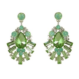 Antique Vintage Retro Art Deco Style Lime Peridot Green Rhinestone Dangle Wedding Bridal Prom Bridesmaid Cluster Earrings