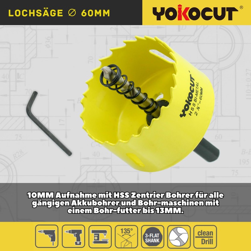 Hole Saw 60 mm, Universal HSS M42 Bi-Metal Hole Saws,