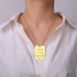 TEAMER Bring Them Home Now Necklace Stainless Steel Jewish Hebrew Pendant Dog Tag Jewelry for Men Women, unknow, Gold - 1Pcs