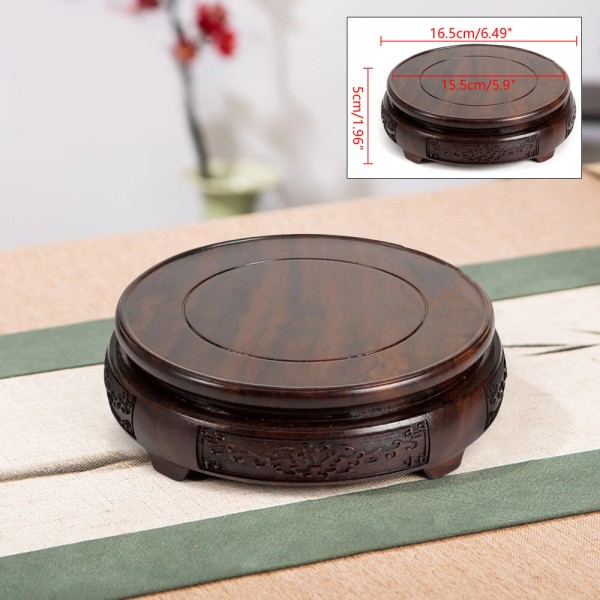 Unbranded Chinese Wooden Display Stand Hand Carved Round Pedestal Bonsai