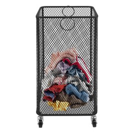 Laundry Basket with Wheels,Square Rolling Laundry Basket,Hollow Mesh Laundry Hamper with Handles for Balcony, Bathroom, Bedroom(Black)