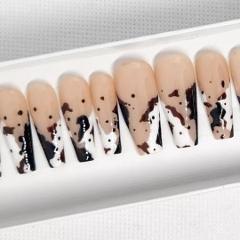 Hand made Press on nailsCow print/Coffin long length