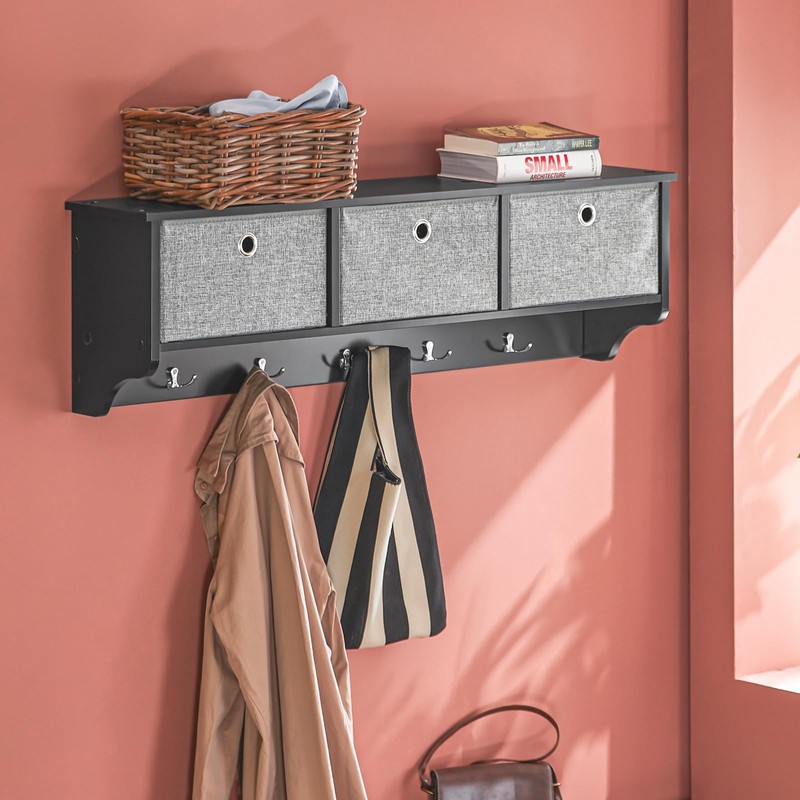 SoBuy Wall Shelf with Hooks, Coat Rack Wall Mount with