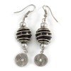 Black Glass Bead with Wire Element Drop Earrings In Silver