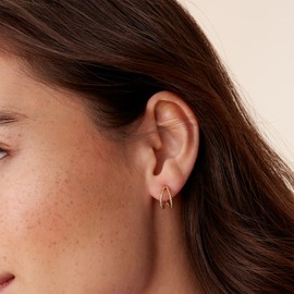 PAVOI 14K Gold Plated Sterling Silver Split Hoop Huggie Earrings in Rose Gold, White Gold and Yellow Gold (Rope, Rose Gold)