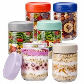 Spreccio 6-Pack 16oz Glass Jars with Airtight Lids,Overnight Oats Containers with Lid,Food Storage Container for Yogurt Chia Pudding Spices Snacks Pickles
