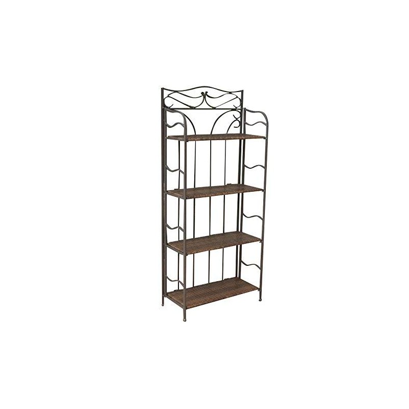 International Caravan Wicker Resin 4-Tier Baker Rack, Antique Brown