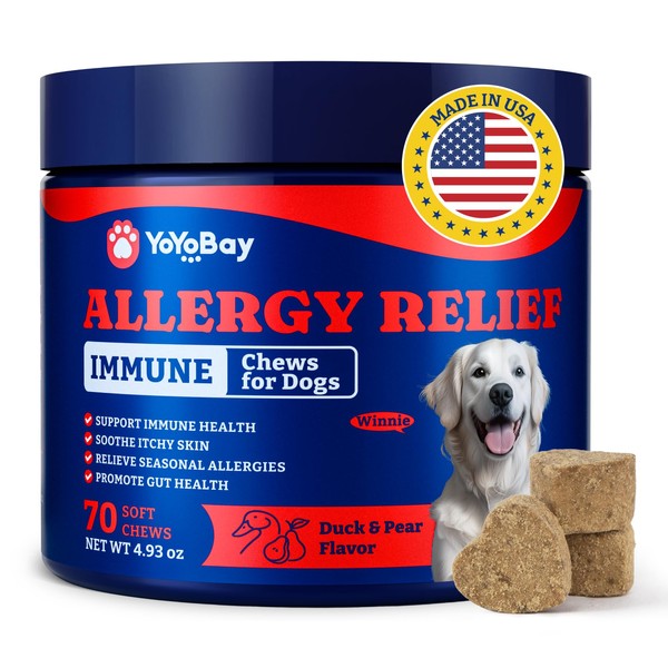 YoYoBay Dog Allergy Relief Chews – 70 Soft Chews, Duck
