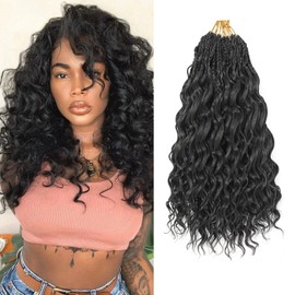 pojui 18 Inch Ocean Wave Crochet Hair 8 Packs - Synthetic Pre-Looped Deep Wavy Curly Braiding Hair for Black Women, Boho Style Hair Extensions (18inch,1B - 8 Packs)