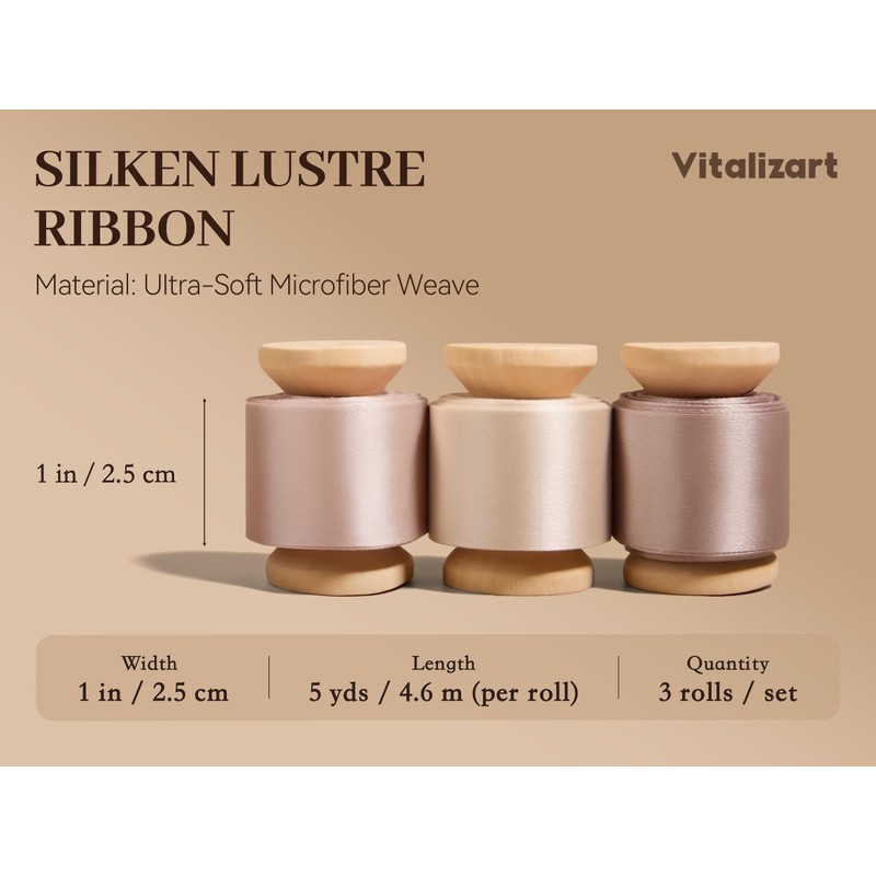 Vitalizart Silk-Like Ribbon 1" x 15Yd Champagne & Cream &