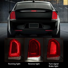Huray Full LED Tail Light Fit for Chrysler 300/300C 2015-2023 Sedan 4Dr, RH Taillight OE Style Tail lamp Rear Brake Lamp Replacement for CH2801213 Passenger Side (Right Chrome Bezel)