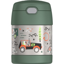 THERMOS FUNTAINER 10 Ounce Stainless Steel Vacuum Insulated Kids Food Jar with Spoon, Off Road Race