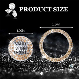 Hbxdeco Bling Car Push Start Button Cover Sticker, Crystal Rhinestone Engine Start Button Decal, Key Ignition & Knob Ring Decoration, Sparkling Car Interior Accessories for Women Girls (Champagne)
