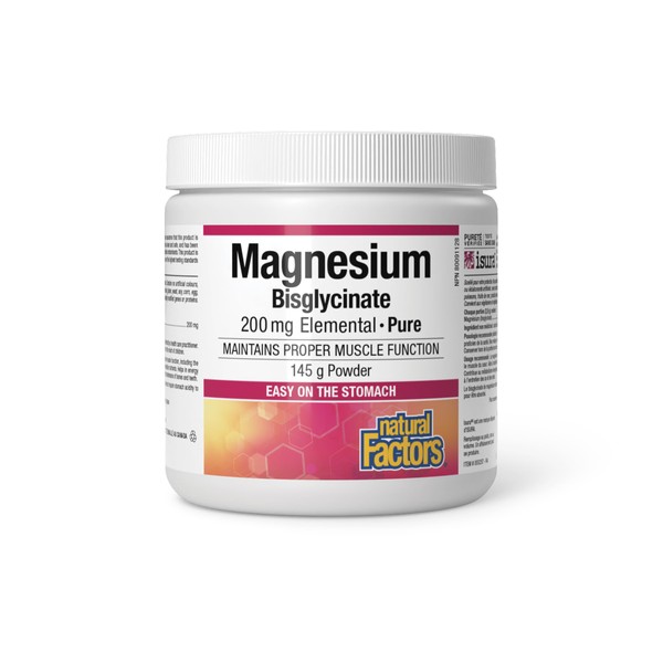 Natural Factors Magnesium Bisglycinate 200mg Powder, 145 g, Easy on