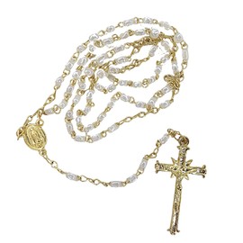 Needzo Saint Michael Bookmark with Rosary Gift Set, Book Page Holder with Spanish Chaplet on The Back and White Beaded Necklace with Crucifix (6.5 Inches, White)