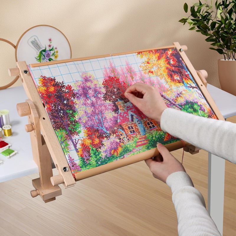 Simple Embroidery Frame and Embroidery Holder Combo Set，Beech Wood Fixable