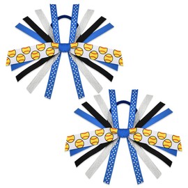 2Pcs Softball Hair Ties Blue Cheer Hair Accessories for Girls Tassel Softball Hair Bows for Women Softball Ribbons for Hair Band for Little Girls Softball Hair Streamers Elastic Hair Scrunchies