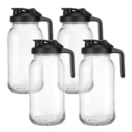 TOMNK 4 PCS 64 oz Glass Pitcher With Lid, 2 Quart Breast Milk Jug With Flip Cap Leak Proof, Mason Jar, Great for Iced Tea, Cold Brew Coffee, Fridge Water, Ice Drinks Storage Container